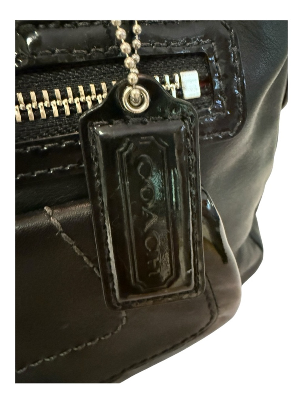 Coach Bonnie Vintage 2008 Black Leather Dual Zip Satchel Carryall Bag #13382. - Picture 5 of 9